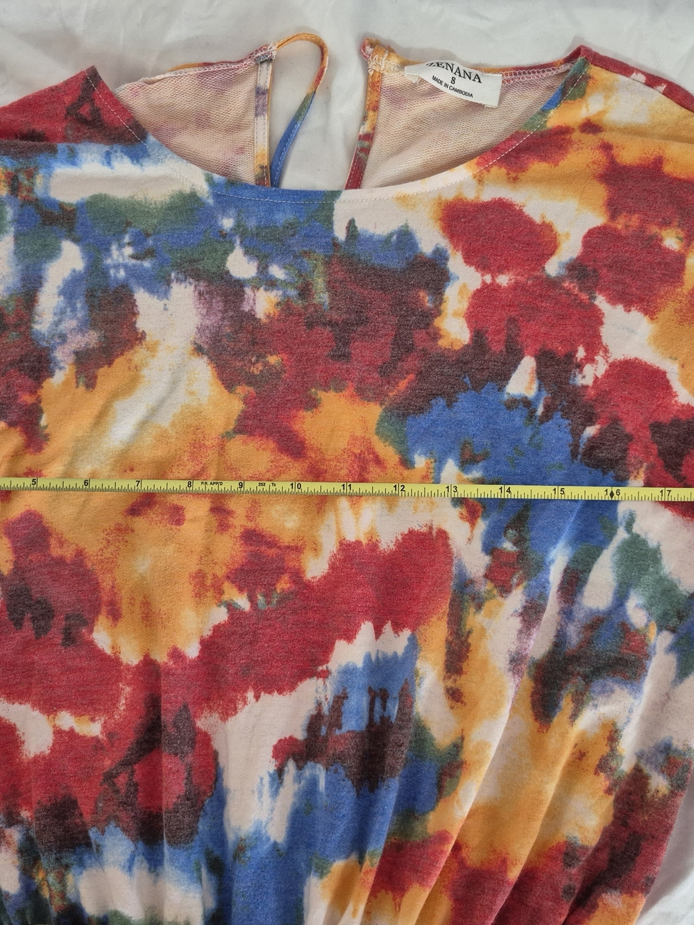 Zenana Outfitters Tie-Dye Short Sleeve Romper in Red, Yellow & Blue - Picture 4 of 5